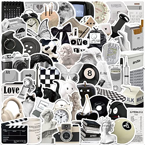 61Pcs Aesthetic Black and White Vinyl Stickers - Waterproof Laptop Decals