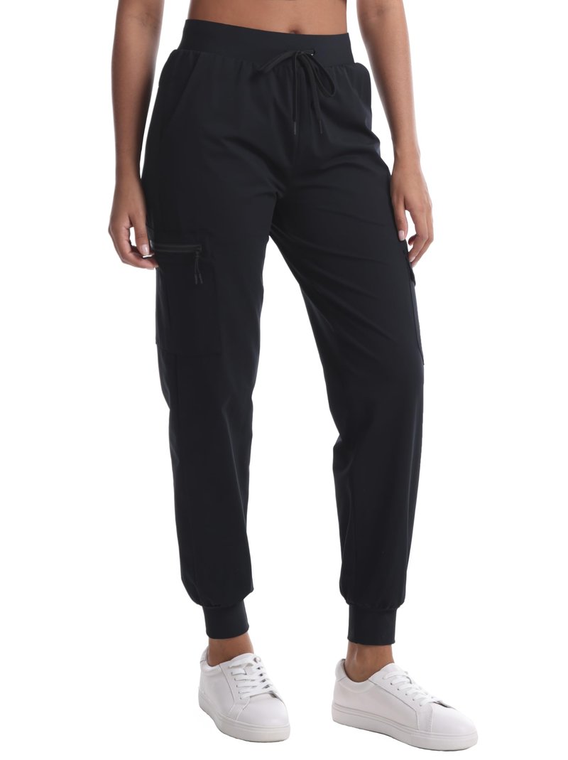 zsenoxaxi Women's Lightweight Hiking Pants - Water Resistant Casual Travel Joggers with Zippered Pockets for Golf Camping(Black,M)