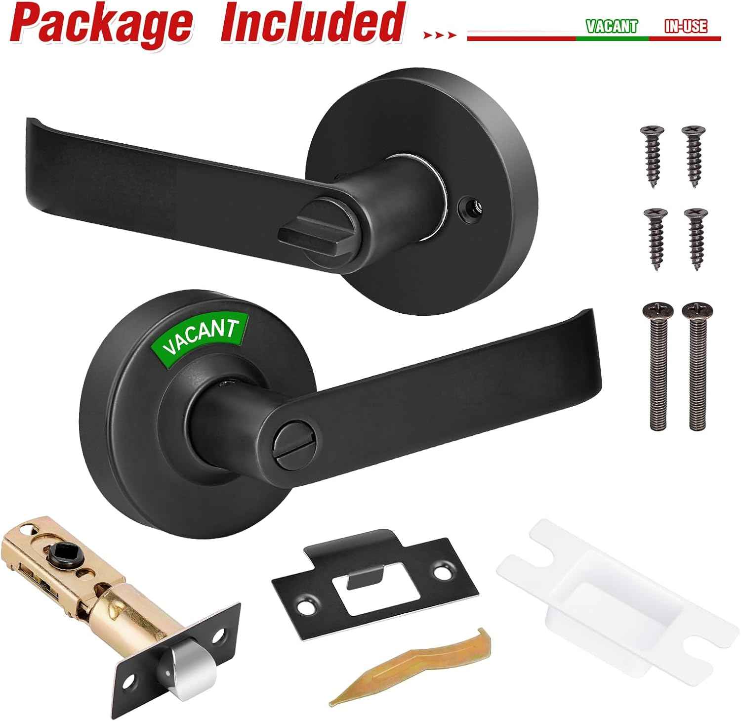 Commercial Grade Black Bathroom Privacy Door Lock - Vacant/Occupied Indicator for Restrooms