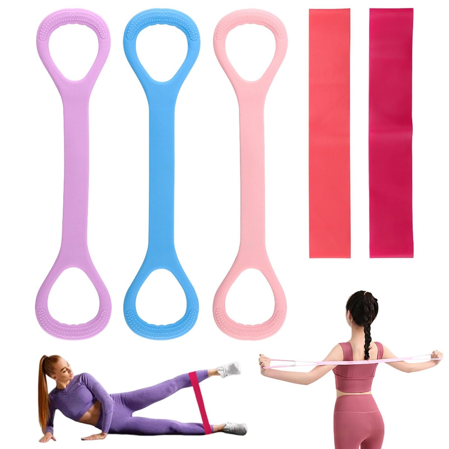 Figure 8 Resistance Band, Elastic Exercice Loop Bands, Fitness Elastic Rope, Execrise Workout for Arm, Back, Chest, Yoga, Pilates Stretching Equipment(Color:Colorful)