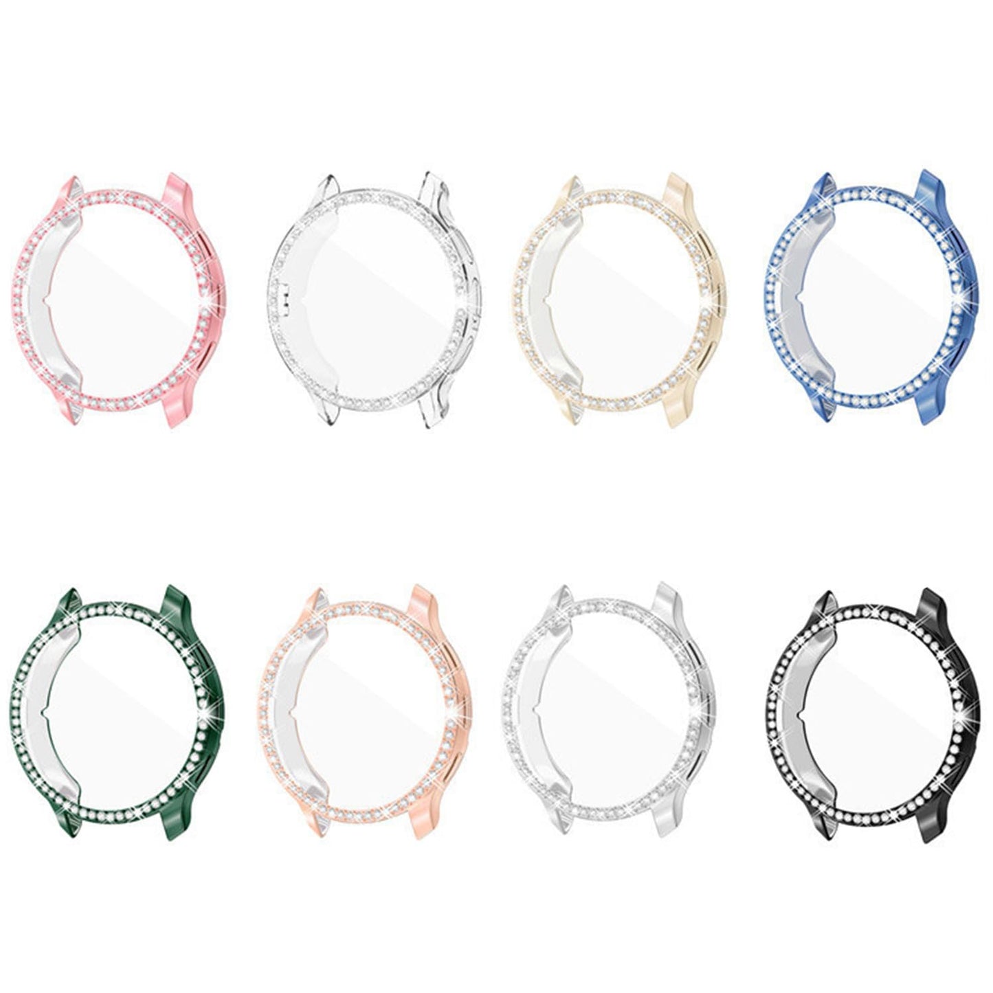 HXFRTYU 8 Pack Bling Case for Garmin Venu 3S 41MM Screen Protector, Glitter Diamond Protective Cover Shining Rhinestone TPU Bumper with Tempered Glass Film for Women