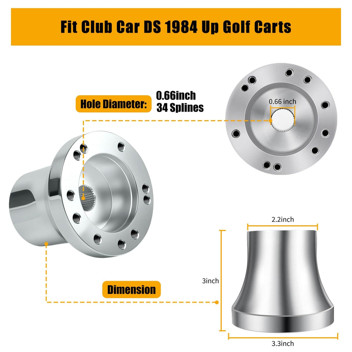 Club Car DS Steering Wheel Adapter Hub for Club Car DS 1984+ Golf Cart with 5-6 Holes Golf Cart Steering Wheel
