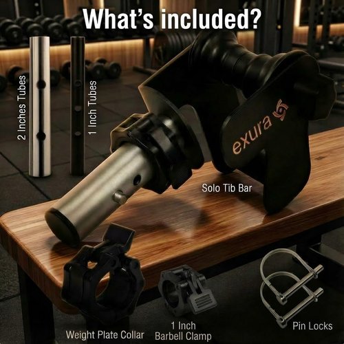 Exura Solo Tib Bar Knees Over Toes Adjustable Tibialis Trainer Leg Workouts,Tibialis Bar Calf Raise Machine Equipment for Strengthening Calves, Shins & Ankles Fits 1" and 2" Strength Training Plates