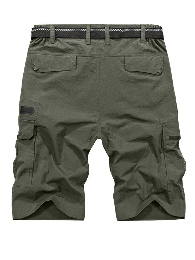 Jessie Kidden Mens Outdoor Casual Expandable Waist Lightweight Water Resistant Quick Dry Fishing Hiking Shorts #6222-Army Green,29