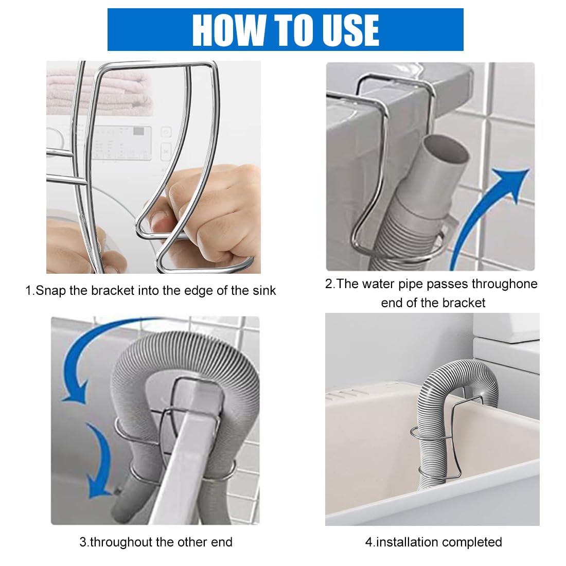 Universal Washing Machine Drain Hose Holder Adjustable Utility Sink Clamp Hook Stainless Steel Laundry Tub Hose Guide Clip Fits All Drain Hoses