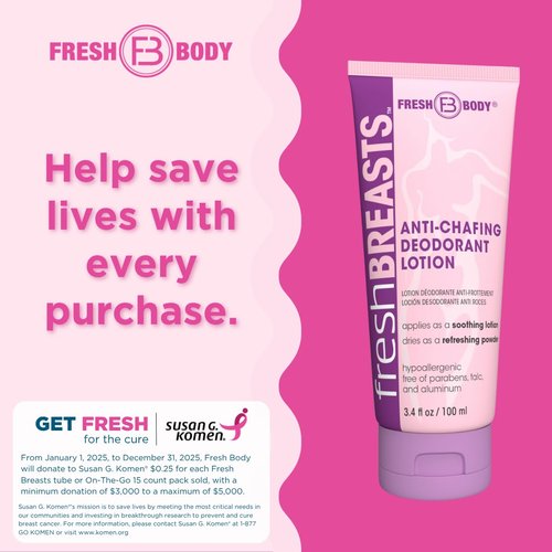 FRESH BREASTS Starter Pack - Anti Chafing Deodorant Lotion to Powder for Women, 3.4oz and On-The-Go Travel Size .07oz (15 pack) - Anti Chafe Cream Whole Body Deodorant for Women No Talc or Aluminum