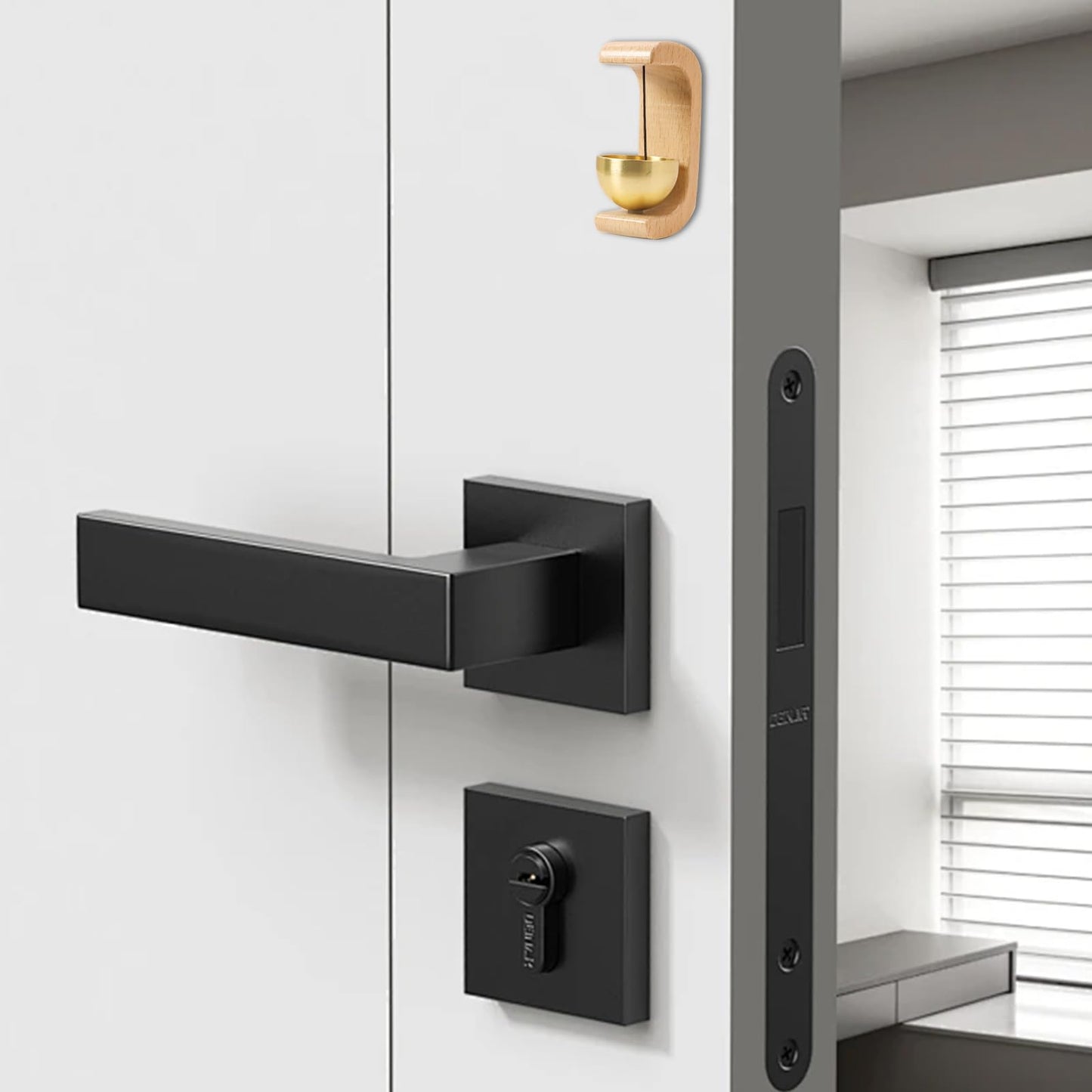 Magnetic Shopkeepers Bell, Decorative Wooden Chime with Brass Bell,with Self-Adhesive for Front Porch, Wall, Garden, Shop, Housewarming Gift, C Shape (2, Light)