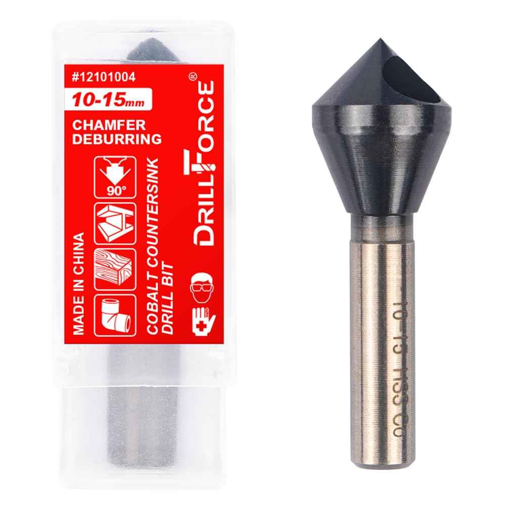 VALYRIANTOOL Cobalt Single End Countersink Drill Bits Set, TiAlN Coated 90 Degree Heavy Duty M35 Countersink Chamfer Tool for Metal, Stainless Steel, Copper, Wood, Fiberboard, 10-15MM