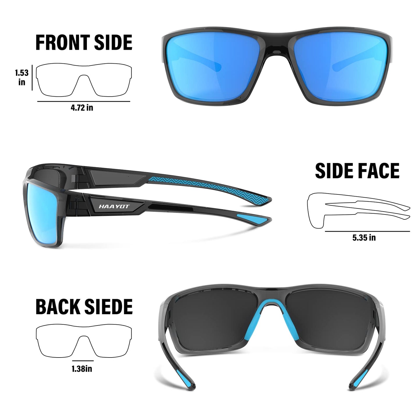 HAAYOT Polarized Sports Sunglasses for Men Women, Fishing Cycling Running Driving Golf Glasses,UV Protection,Lake Blue Gray HYF03