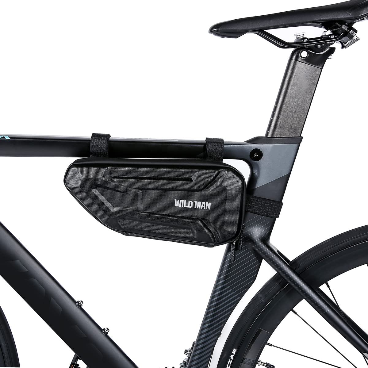 WILD MAN Rainproof Hard Shell Bike Triangle Frame Bag Top Tube Bicycle Bags Good for MTB Mountain Road Bike or Motorcycle Saddle (XT4, Twill)