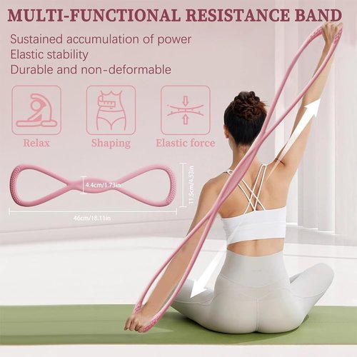 Figure 8 Resistance Band - Elastic Fitness Bands with Handles for Home Yoga & Gym Workouts