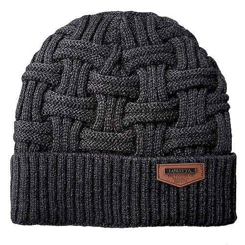 Loritta Thick Warm Slouchy Beanie Skull Caps for Men - One Size Black with Weave, 1 Pack