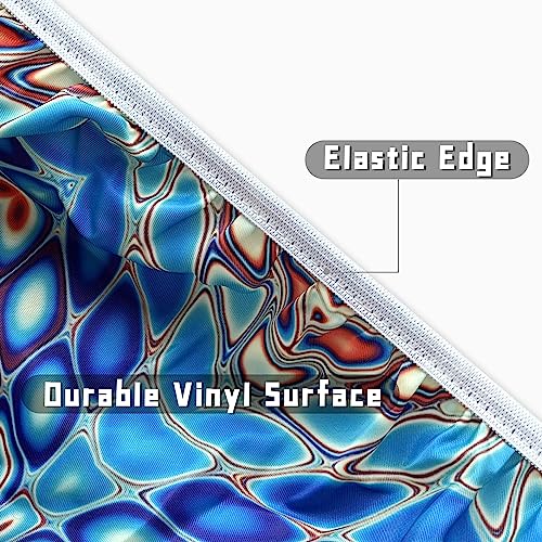 Butaluk Round Fitted Tablecloth 40-44 inch Elastic Waterproof Blue - Outdoor Picnic Table Cover