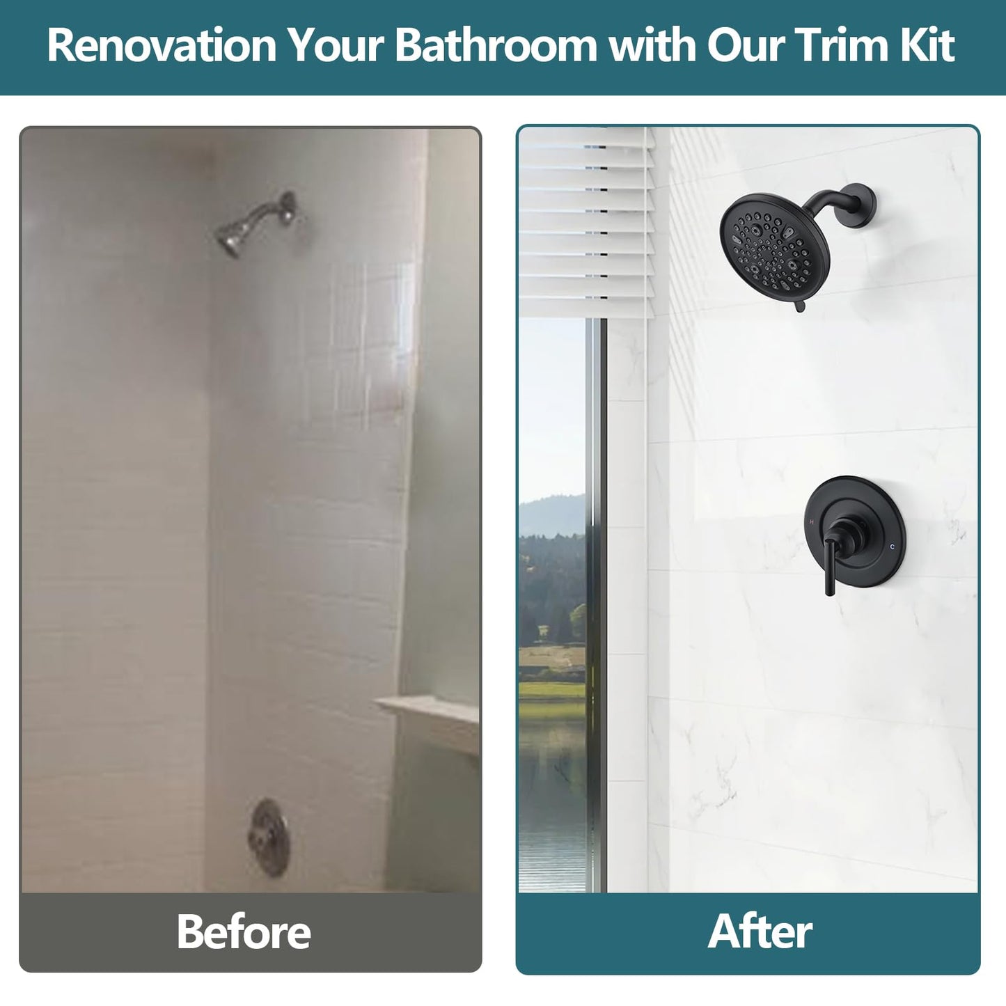 Replacement for Moen Shower Faucet Trim Kit, 9-Setting High Pressure Rain Showerhead, Shower Handle (Valve& Catridge Not Inclued), Matte Black