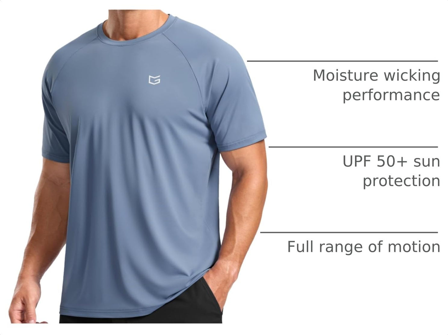 G Gradual Men's Athletic Workout T-Shirts Moisture Wicking Cooling Running Shirts Short Sleeve Performance Tee for Gym Tennis(Slate Blue,M)