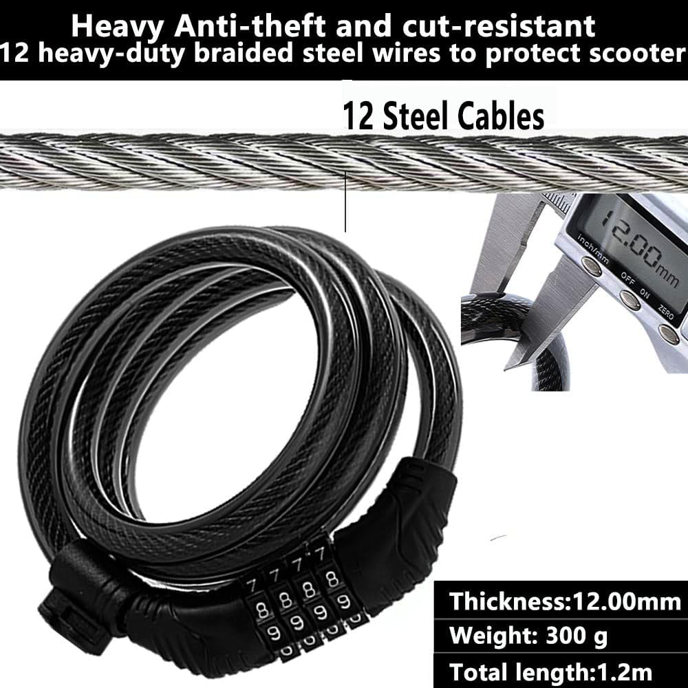 Xiaomi E-Scooter Lock - 4 Ft Long Bike Combination Cable Lock | Anti-Theft 4-Digit Security System