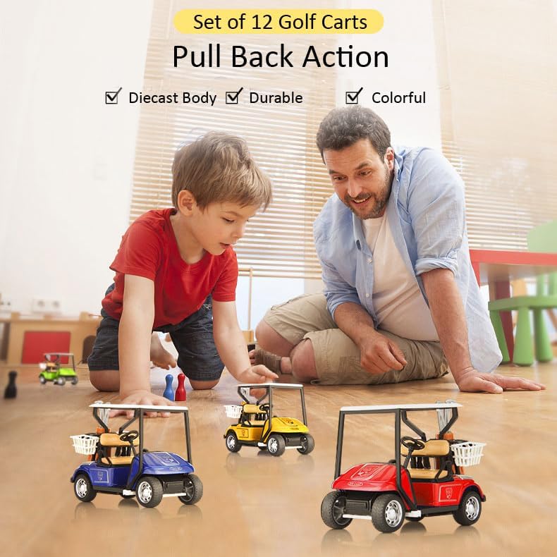 Skiennix Mini Golf Cart Replicas - 4" Diecast Alloy Metal Pullback Action | 1:32 Scale Model for Table Decor