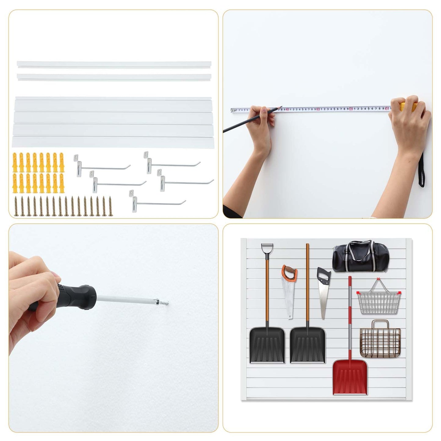 Landical PVC Slat Wall Panels 4 x 4 Ft, 4 Panels, Garage and Home Organizer Storage System for Tool Organization, Peg Board Storage Rack, White