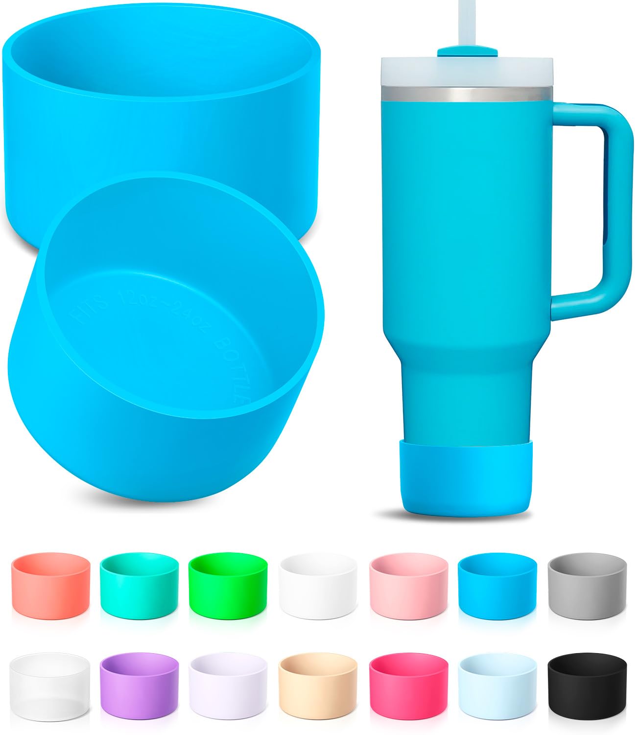 KTKUDY 2Pcs Silicone Boot for Stanley Quencher Tumbler 30 oz 40 oz & IceFlow 20 oz 30 oz & Fit Owala Freesip Water Bottle & Fit Hydro Flask & More - Cup Bottom Accessories Fit Stanley Cup, Skyblue
