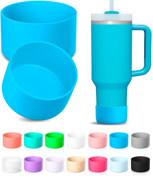 KTKUDY 2Pcs Silicone Boot for Stanley Quencher Tumbler 30 oz 40 oz & IceFlow 20 oz 30 oz & Fit Owala Freesip Water Bottle & Fit Hydro Flask & More - Cup Bottom Accessories Fit Stanley Cup, Skyblue