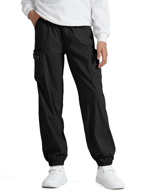 NUMYEAN Boys Cargo Pants Kids Water Resistant Athletic Hiking Pants Lightweight Quick Dry 9-10Years Black