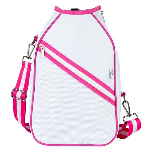 Queen of the Court Pickleball Paddle Bag Crossbody style for Women (White/Pink)