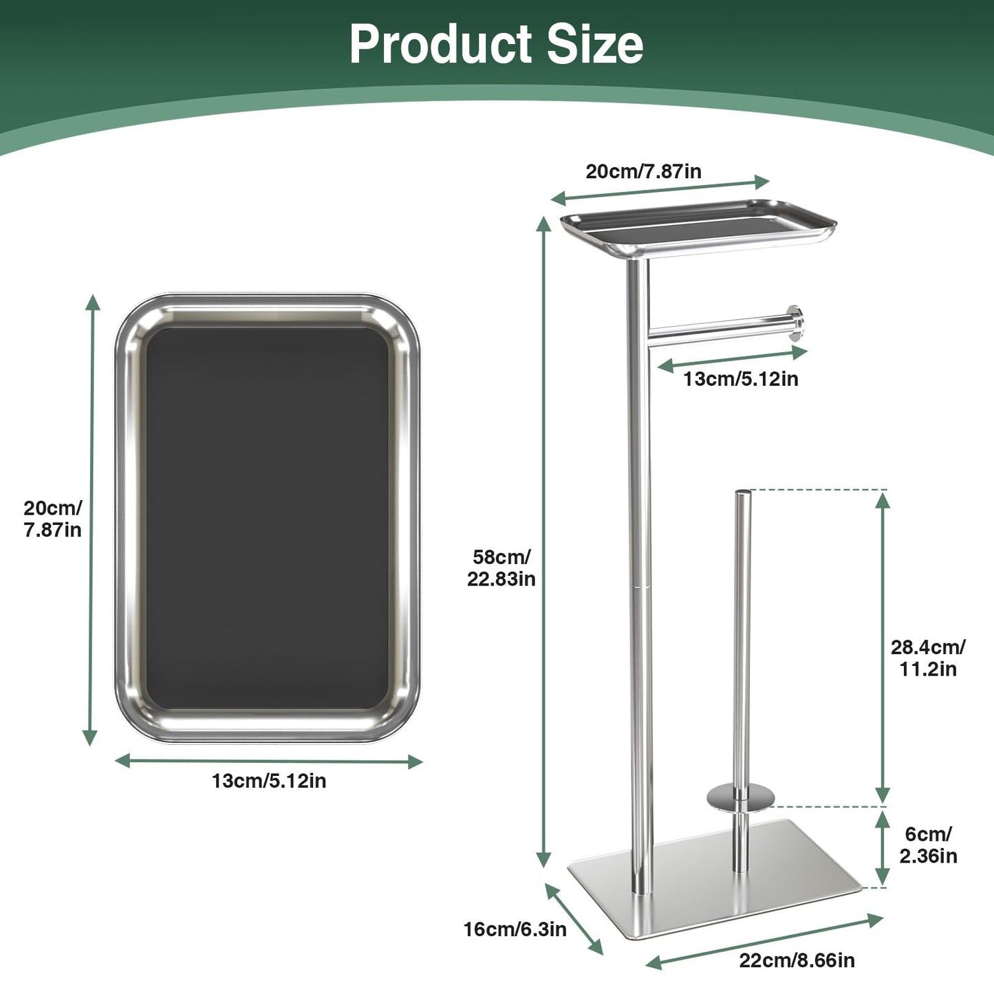 Toilet Paper Holder Stand with Top Storage Shelf, Free Standing Toilet Roll Dispenser for Bathroom, Holds 4 Reserve Rolls