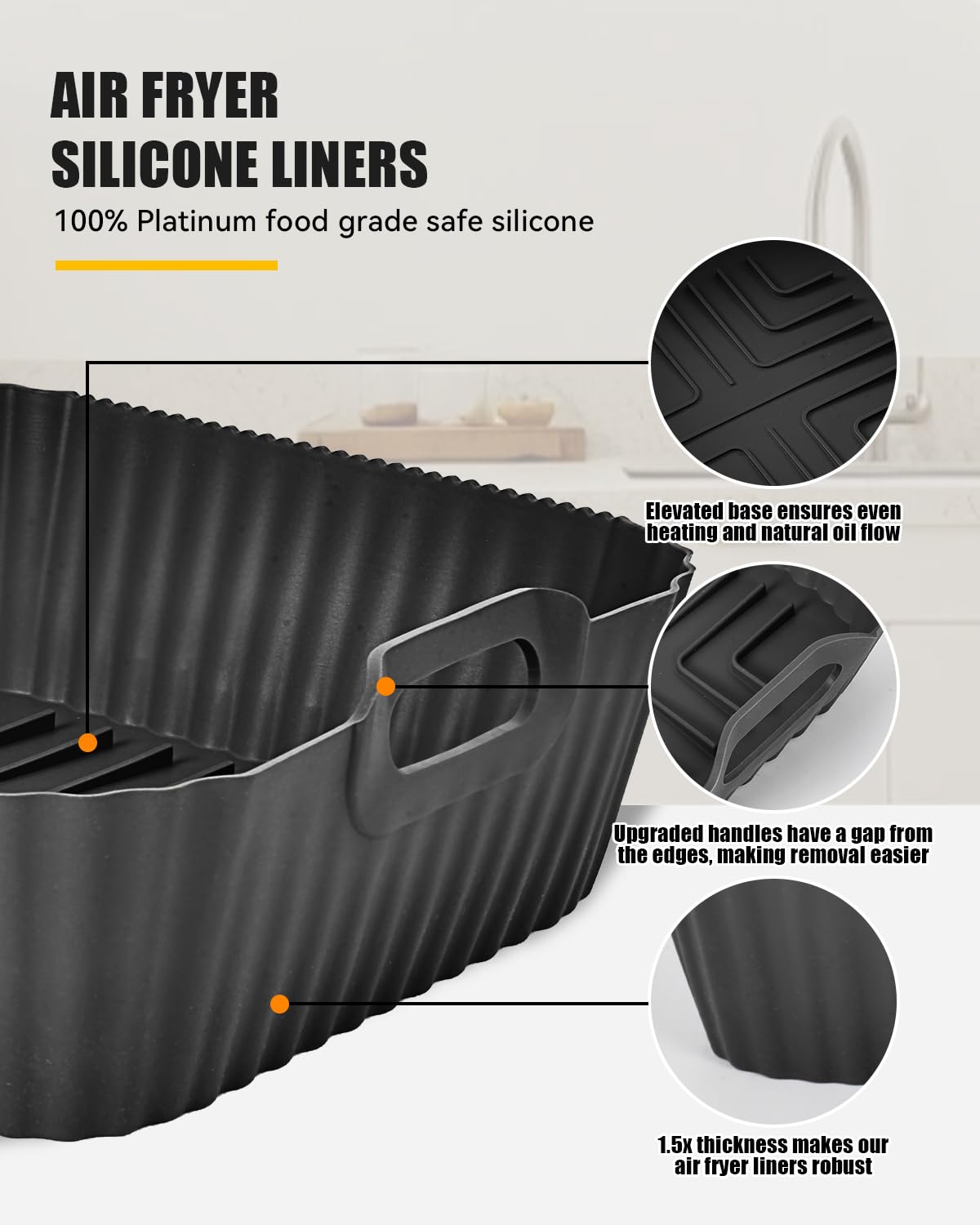 Air Fryer Silicone Liners for Ninja Crispi FN101GY,Non-Stick Ninja Glass Air Fryer Accessories,Big Liner for 4 QT Container & Small Liner for 6 Cups Container,Reusable Airfryer Replacement Insert,Gray