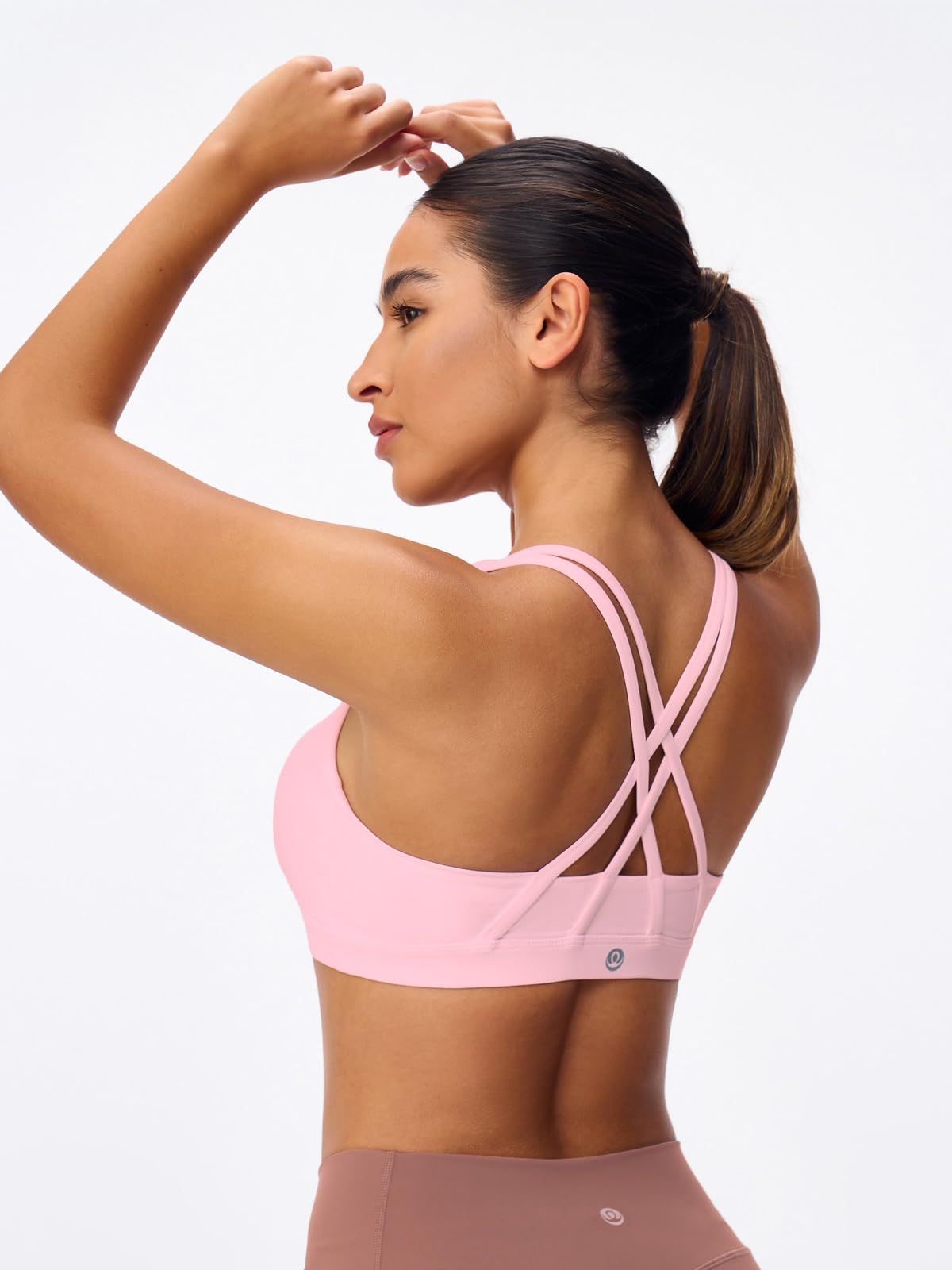 Omwilddo Women's Strappy Sports Bras Light Compression Crop Criss Cross Back Padded Workout Yoga Bra Supportive U Neckline Light Pink M