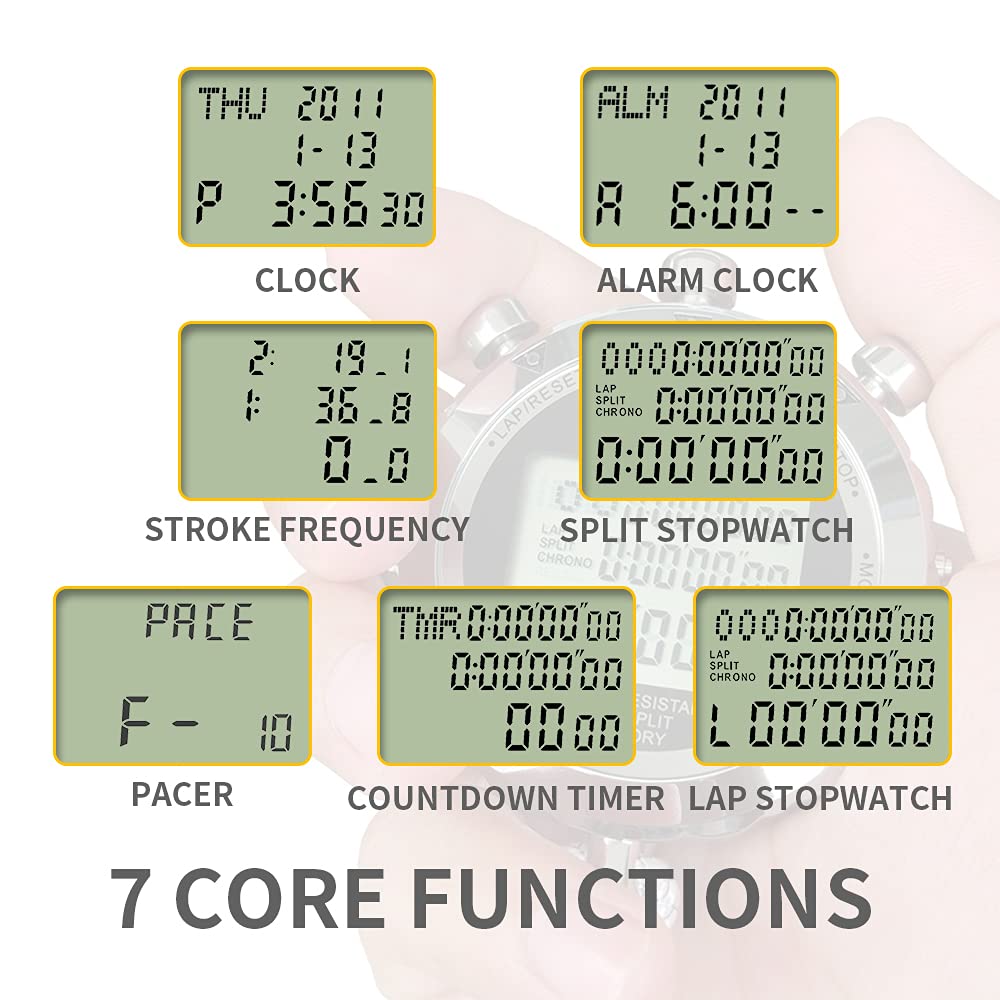 JUNSD Digital Stopwatch, Metal Stop Watch 10 Lap Memory Stopwatch Timer, Water Resistant Stopwatch for Sports, Competitions, Games