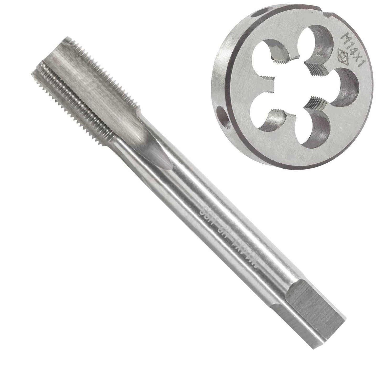 Aceteel M14 x 1.0 Metric Tap and Die Set, M14 X 1mm HSS Machine Thread Tap and M14 X 1mm Alloy Tool Steel Round Thread Die Right Hand
