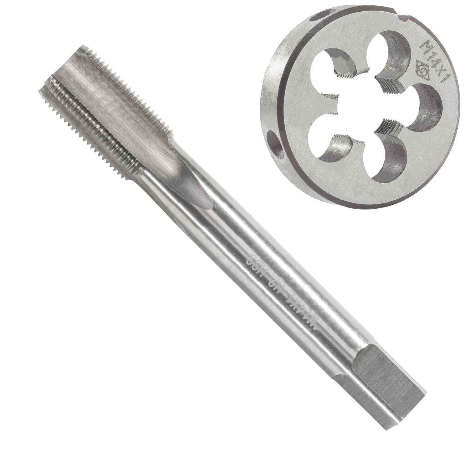 Aceteel M14 x 1.0 Metric Tap and Die Set, M14 X 1mm HSS Machine Thread Tap and M14 X 1mm Alloy Tool Steel Round Thread Die Right Hand