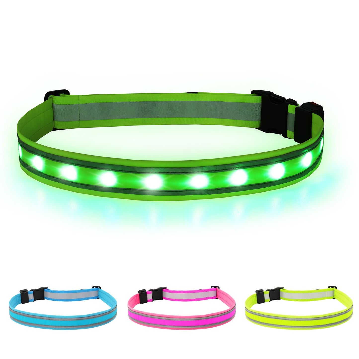 BSEEN LED Running Waist Belt - USB Rechargeable Reflective Glowing LED Waistband, Flashing Safety Light Belt for Runners, Joggers, Walkers, Pet Owners, Cyclists (Neon Green)