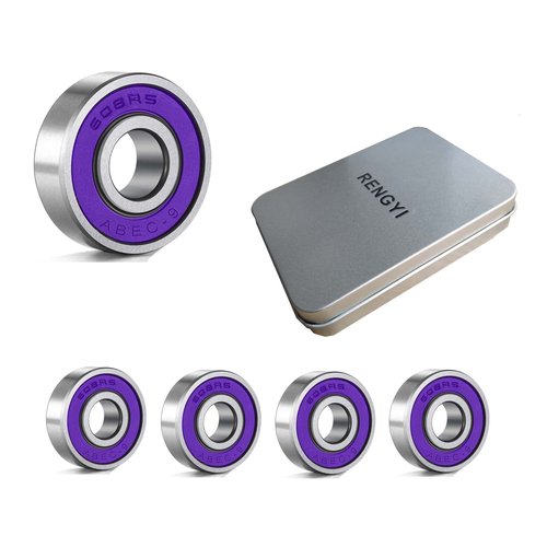 Skateboard Bearings RENGYI Precision Fast Spin ABEC 9 Chrome Steel Bearing for Longboards, Skate Boards, Scooters and Roller Skates (16-Pack, Purple)