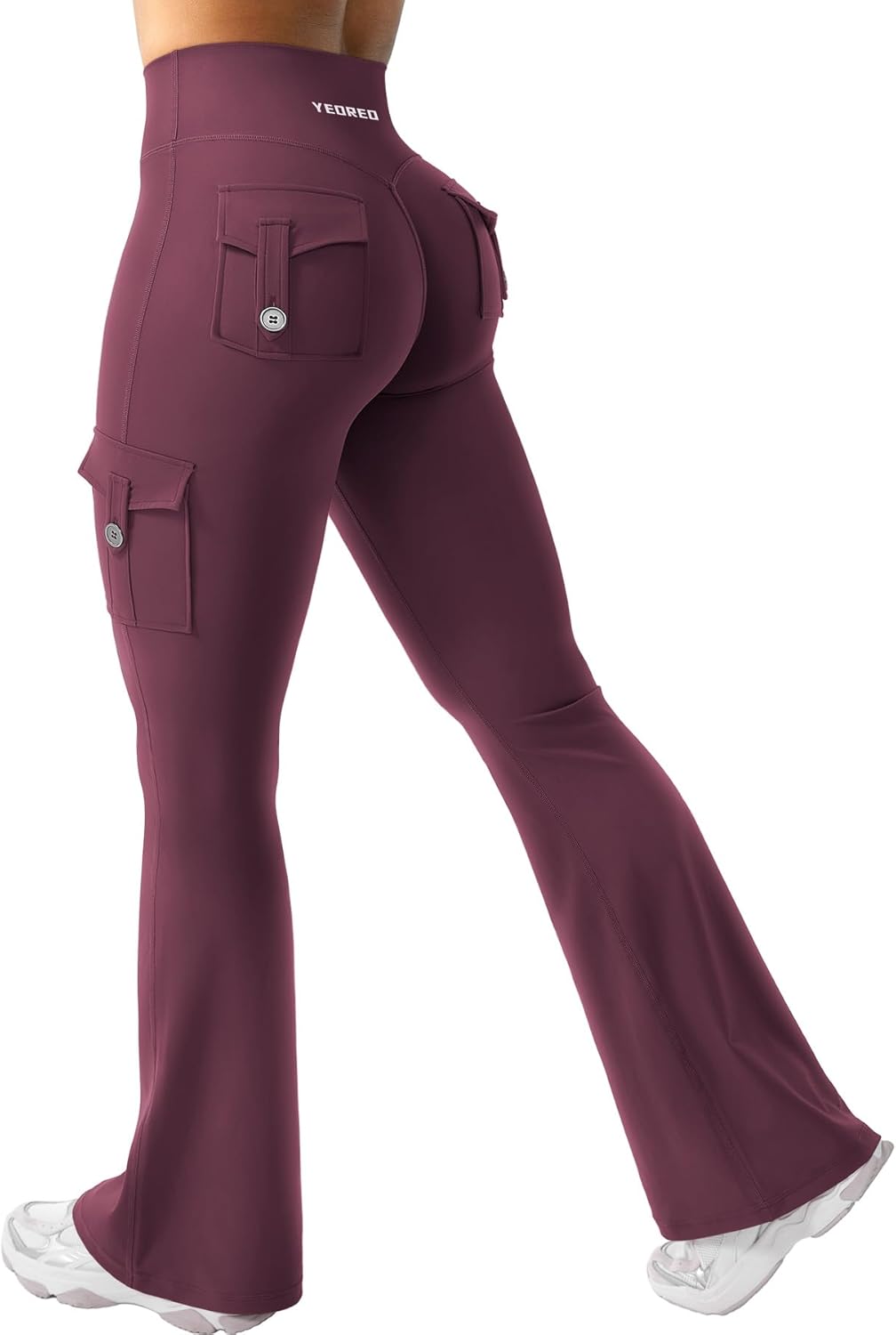 YEOREO CoreFlex Women's High Waisted Flare Leggings - Hidden Pockets & No Front Seam for Gym & Yoga