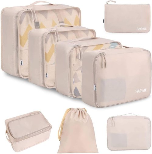 BAGAIL Packing Cubes - 8 Set Travel Organizers for Efficient Luggage Packing | Cream Color