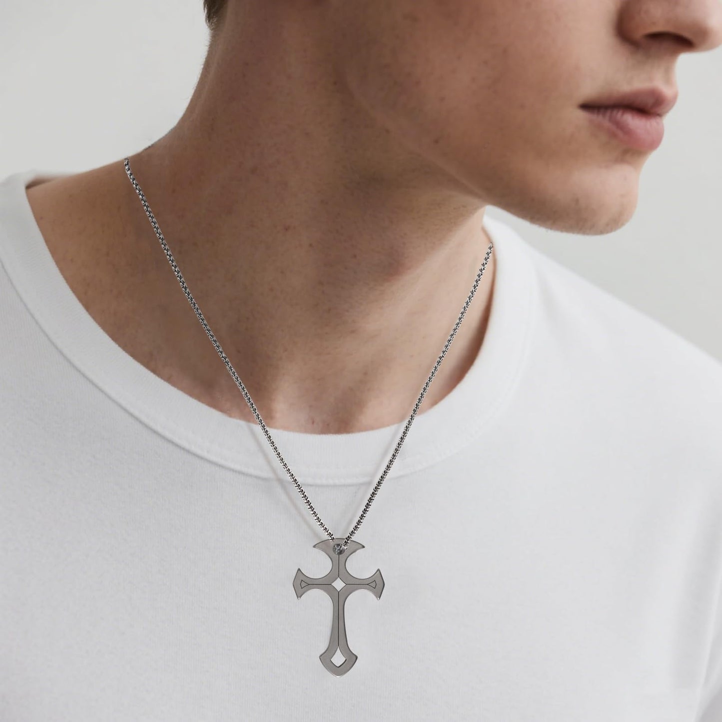 Bascsomy Self Defense Cross Necklace For Men Women 2 PCS Chains EDC Multi-Tool Titanium Alloy
