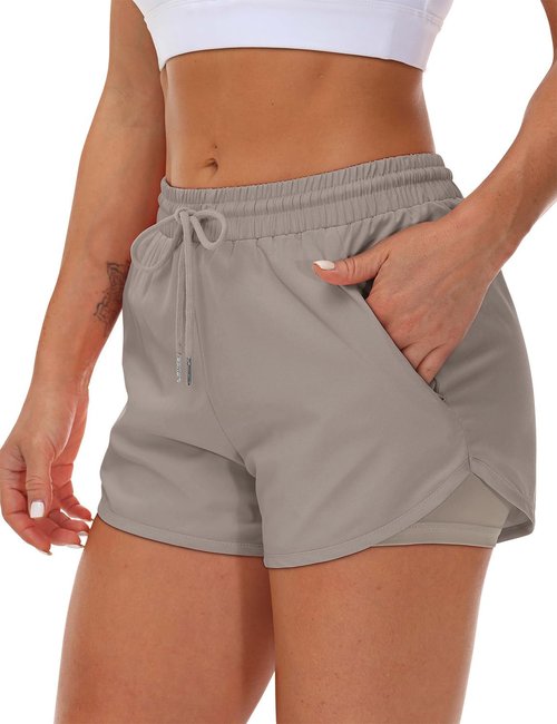 Mancreda Women's Running Shorts - Elastic Workout Shorts with 3 Zipper Pockets | Ideal for Gym & Yoga