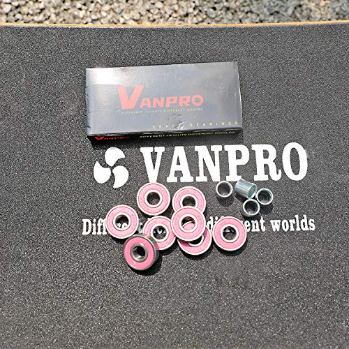 608RS Carbon Steel Skateboard Bearings Bundle - 8 Pack Rose Red w/ Spacers