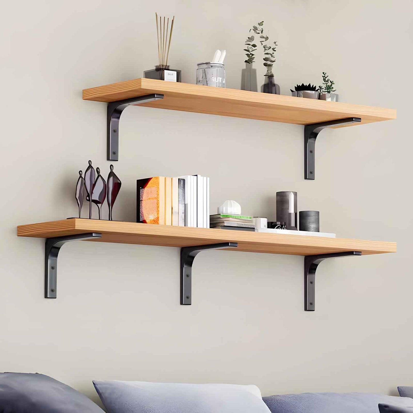 AISINYI 10" x 8" Metal Shelf Brackets, Heavy Duty L Hanging Angle Brackets, Iron Wall Bracket for Countertop Support, Corner Brace Joint, Black, 4 PCS