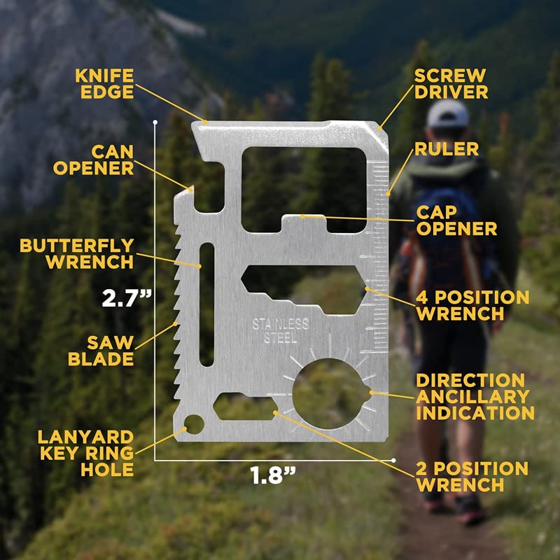 11-in-1 Survival Pocket Tool - Credit Card Size, 10PCS