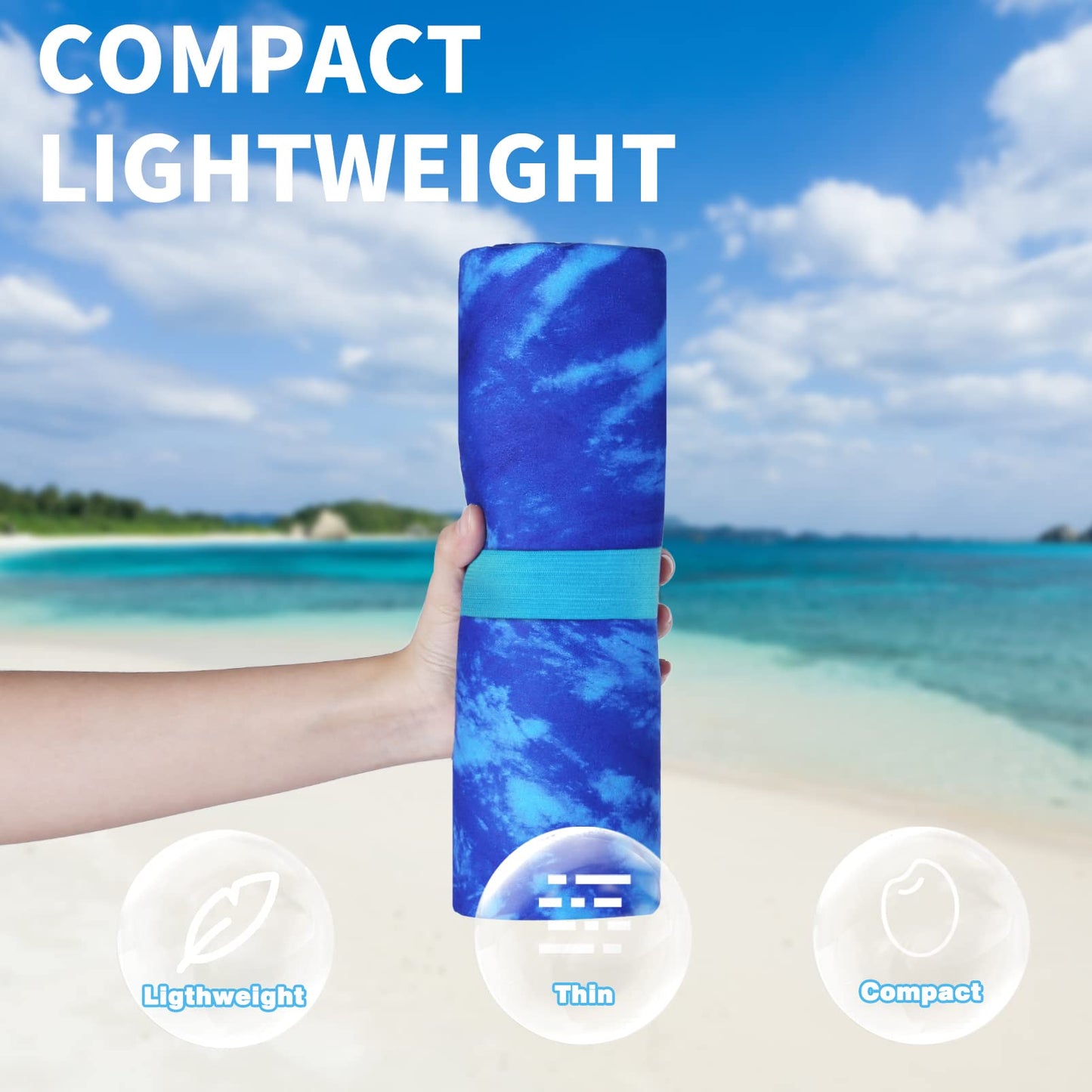 Gomust Microfiber Beach Towel Oversized 71x32, Thin, Blue with Bag 2 Pack