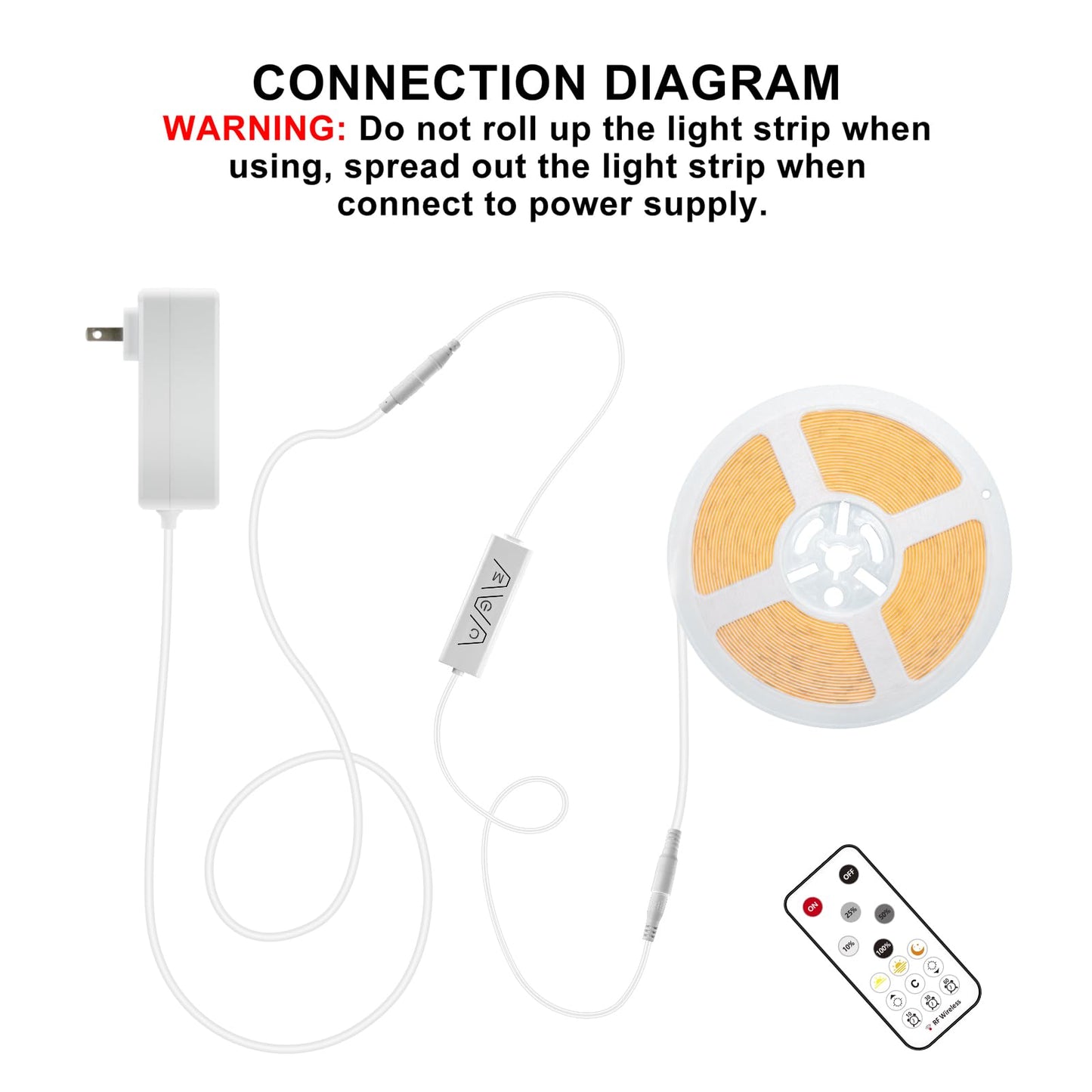 Olaholii 16.4ft COB LED Strip Light with Remote, 3000K Dimmable Bright Warm White Led COB Strip Light, White Continuous Led Strip Light for Mirror, Stair, Cabinet, Room