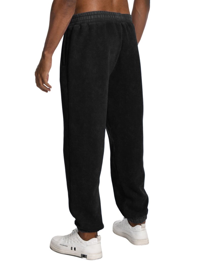FAIABLE Heavyweight Fleece-Lined Joggers for Men, Washed Soft Relaxed Fit Sweatpants with Tapered Cuff & Drawstring - Winter Warm Cozy Casual Pants (Unisex Style) Black