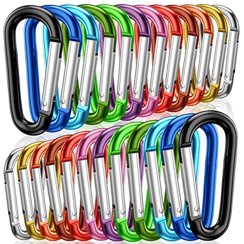 2" Aluminum D Ring Carabiner Clips - Assorted Colors - 24 PCS