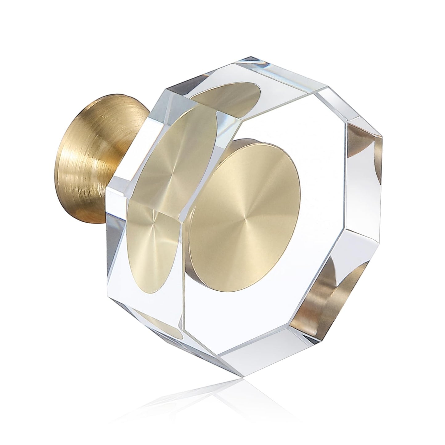 Guank 2-Pack 1-1/4-Inch Gold knob Dresser knobs White Cabinet Glass Crystal knobs Brass Drawer Polygonal Dresser Pulls, Drawer pulls