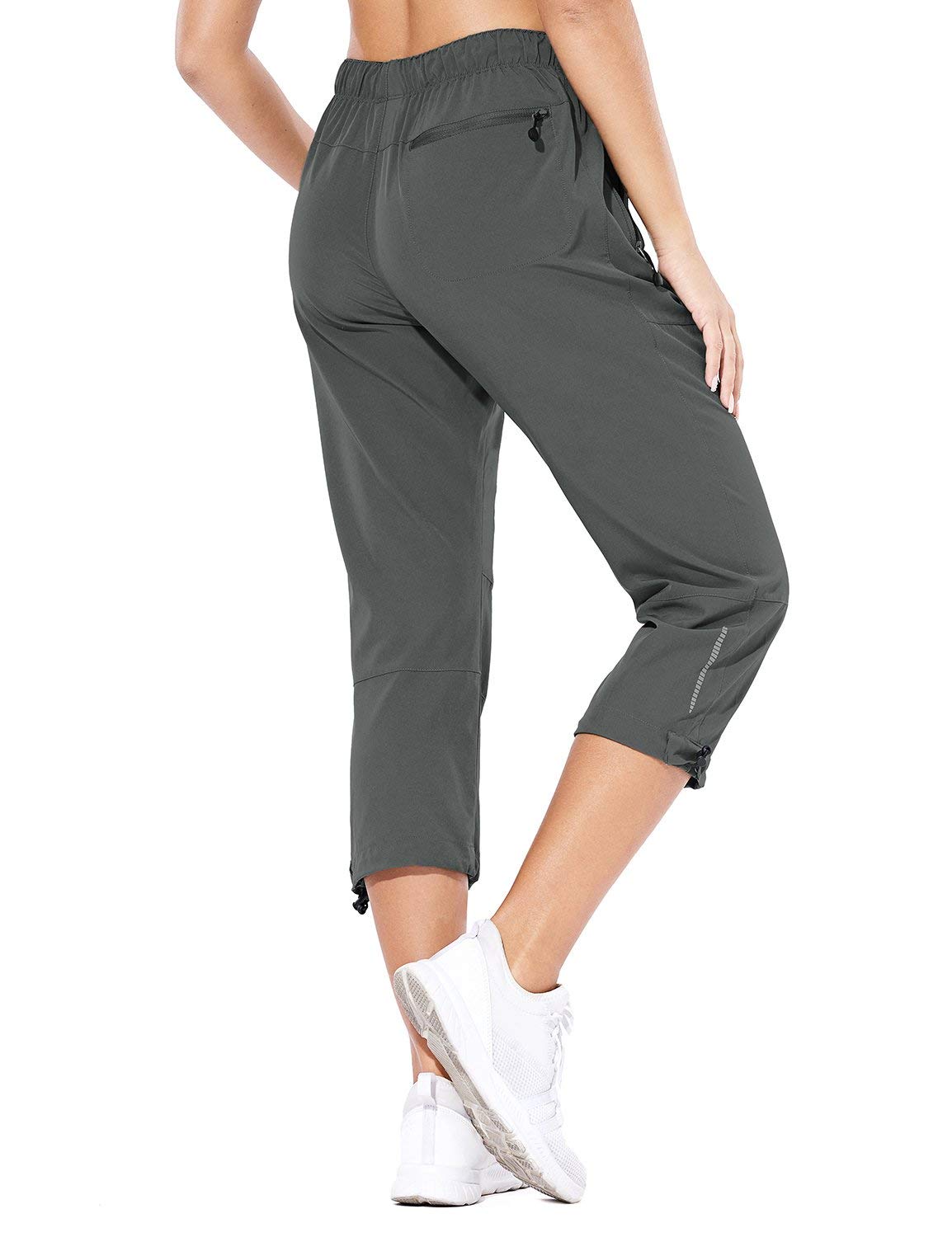 baleaf Women's Hiking Cargo Capris Outdoor Lightweight Water Resistant Pants UPF 50 Zipper Pockets Steel Gray Size L
