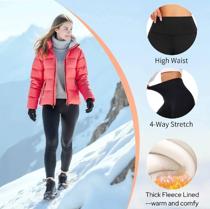 Thermal Thick Fleece Lined Leggings -High Waisted Warm Winter Yoga Pants for Women Running Workout Leggings Sakura Pink