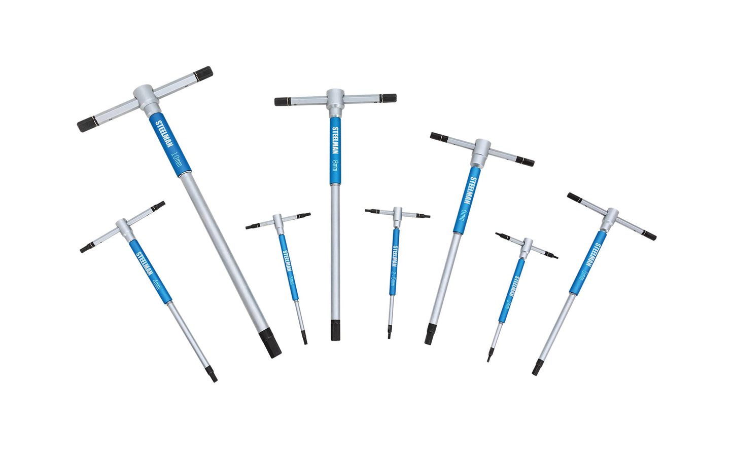 Steelman 8-Piece Metric T-Handle Allen Hex Key Wrench Set, Free Spinning Sleeves, Sliding Handle for Access, Precision Machined Tips, with Storage Tray, for Bicycle, Auto, Moto, Small Engine (42600)