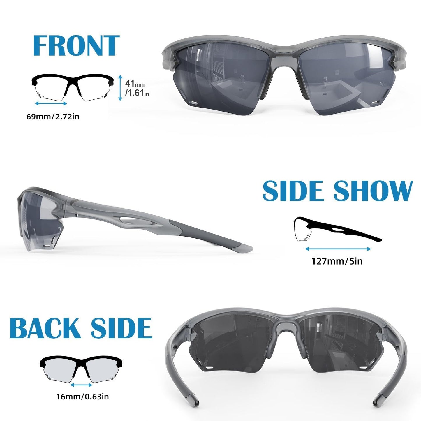 Polarized Sports Sunglasses for Men Women, Idea for Baseball Cycling Fishing Running Driving Golf Motorcycle silver Glasses TR90 Unbreakable Frame